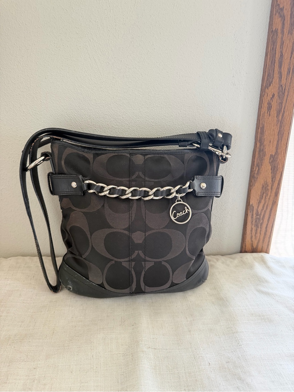 Coach Signature Optic Chain Black Shoulder Bag